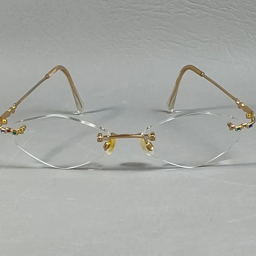 Vintage 90s Cazal Gold Rimless Hexagon Eyeglass Frames MOD. 424 COL. 971 READ